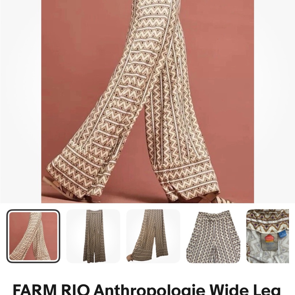 FARM Rio Cream and Brown Geometric Wide Leg Pants GEO print